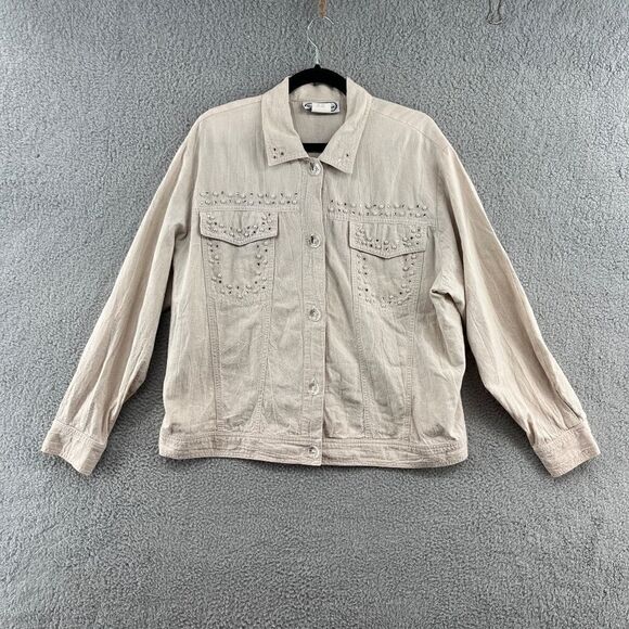 Vintage St Germain Paris Womens Shirt Size Large Rhinestone Embellished Shacket - Picture 3 of 12